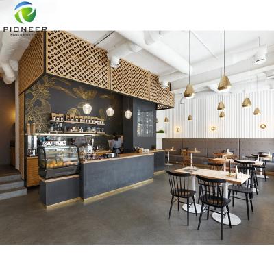 China Pioneer Solid Wood Commercial Cafe Kiosk With Led Lights Cafe Furniture With Food Kiosk for sale