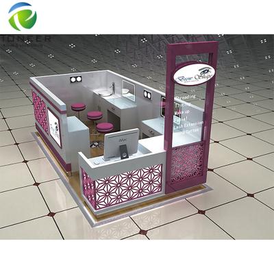 China Pioneer Beauty Salon Solid Wood Paper Cut Eyebrow Threading Shop Front Bar Kiosk Decoration Ideas for sale