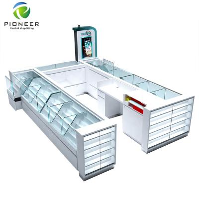 China Solid wood mobile phone kiosk for mobile phone store furniture interior design for mobile store for sale