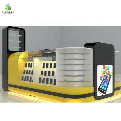 China Pioneer 3D Mobile Shop Furniture Solid Wood Interior Design For Mobile Phone Kiosk for sale