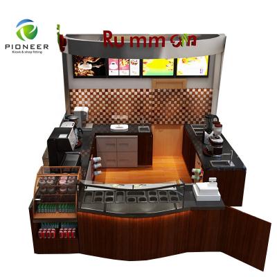 China Pioneer Coffee Counter Solid Wood Design And Retail Mall Food Coffee Kiosk For Cafe Bar for sale