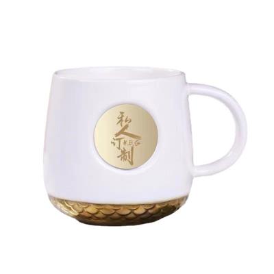 China Viable Wholesale Black And White Ceramic Ceramic Logo Couple Handle Copper Mug For Custom for sale