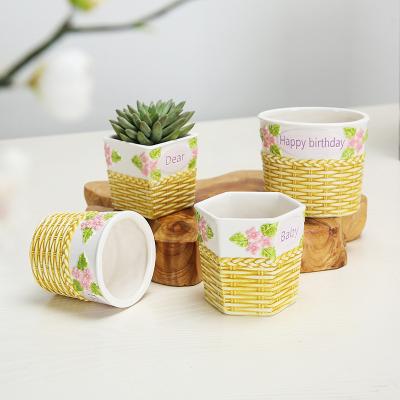 China Coastal Ceramic Yellow Pots Decor For Succulents Herbs Flower Pot Drain Hole For Outdoor Gift And Decoration Indoor Gardening for sale