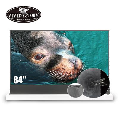 China VIVIDSTORM 84 Inch ALR Electric Rollable Screen with Perforate ALR Transparent Acoustic Material, Obsidian Ambient Light Rejection for sale