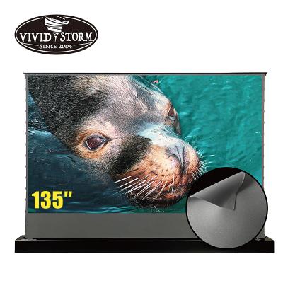 China VIVIDSTORM 135 Inch Electric Electrie Stretched Floor Screen Obsidian Long Focus ALR Roll Up Flat Portable Retractable Home/Movie/Theater for sale