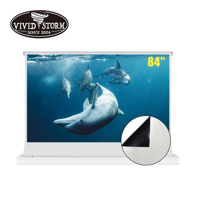 China VIVIDSTORM 84inches S electric electric floor standing projector screens with white cinema screen material for led normal projector for sale