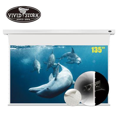 China VIVIDSTORM 135 Inch Electric Slim Electric Tag-stretched Pull Down PVC Cinema UHD White Screen Material Home/Movie/Theater for sale