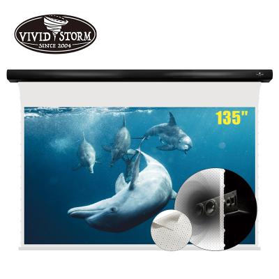 China VIVIDSTORM 135 Inch Electric Slim Electric Tag-stretched Pull Down PVC Cinema UHD White Screen Material Home/Movie/Theater for sale