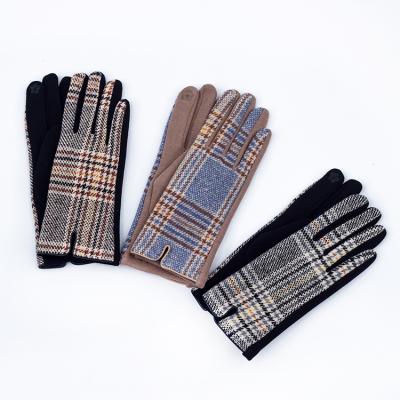 China Wholesale New SD3014 Medium Autumn Winter Plaid Touch Screen Woolen Gloves For Warm Fleece Outdoor Cycling Gloves for sale