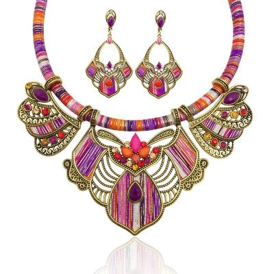 China 2021 Hot Euramerican Hiphop Style Drop Jewelry Alloy Jewelry Exaggerated Earring Neckchain Neckcollar Bohemian Jewelry Set for sale