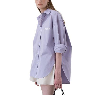 China Anti-wrinkle New Fashion Ladies 100% Cotton Oversized Blouses Women Long Sleeve Polo T Shirt And Blouses for sale