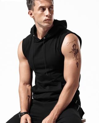 China QUICK DRY Custom Logo Bodybuilding Muscle Men's Sleeveless training Gym Hoodie Cut Cotton Tank Tops  For Men for sale