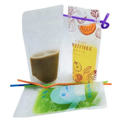 China Customized Reusable Juice Bags Plastic Straw Drink Holder Recyclable Handheld Clear Cold-Hot Zipper Beverage Pouches for sale