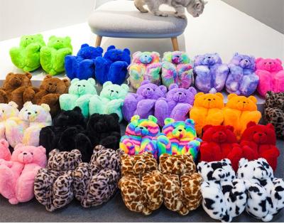 China Fashion Trend Popular Winter Cotton Warm Teddy Bear Slippers One Size Home Kids Babies Mommy and Me Teddy Bear Slippers Plush for Women for sale