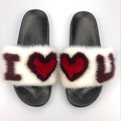 China CUSHIONING OEM Slipper Women Mink Fur Sandal Custom Fur Slipper Slide for sale