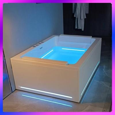 China Ladodo E-8042 Two Person Acrylic Rectangle Bathtub With LED strip massage jets for sale