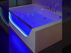 2 Person Front LED Glass Corner Bathtub With Massage Function