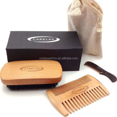 China Cotton Home Friendly Bag Gift Box Beard Brush and Wooden Comb Set for Men for sale