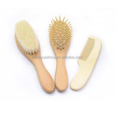 China Natural Wooden Paddle Goat Hair Straighten Silicon Baby Hair Brush Comb Set for sale