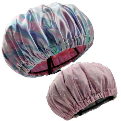 China Sustainable Shower Caps For Women Waterproof Double Layers Bathing Shower Cap Hair Protection for sale