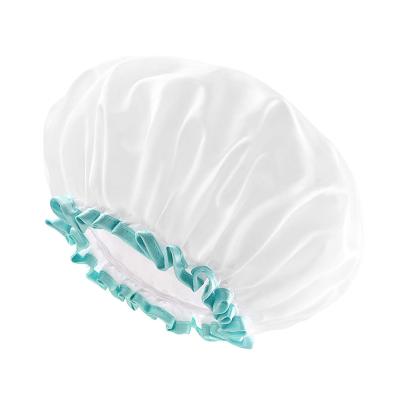 China Sustainable White Shower Cap For Long Hair Waterproof Washable Hair Caps For Women And Girls for sale