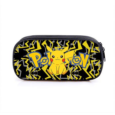 China Eco-Friendly Reusable Cute Game Around Pikachu Printed Single Layer Pencil Bag Pokemon Square Pen Box Student Polyester Stationery Large Capacity Box for sale