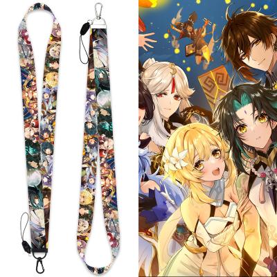 China Eco-friendly/sustainable/custom printed Japanese printed mobile phone lanyard genshin impact game animation webbing key chain long can be split pendant for sale