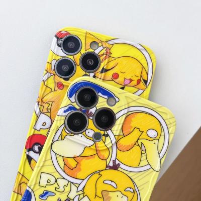 China Anime Iphone12 Cartoon Phone Case Cute Wave Pikachu Duck 11 Shockproof Slim Straight Edge Hole Anti-fall Suitable For 13 Promax for sale