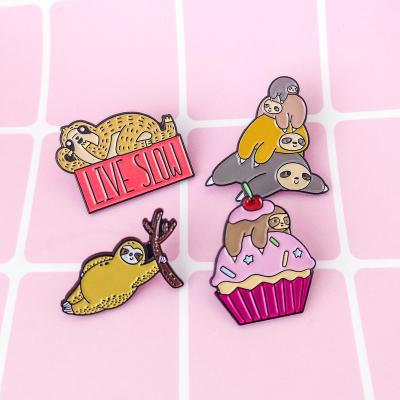 China Fashionable/Wild/Eco-Friendly/Sustainable Cute Cartoon Stacked Arhat Sloth Brooch Cake Sloth Student Brooch Fashion Enamel Pins Custom Soft Collar Backpack Badge of pins for sale