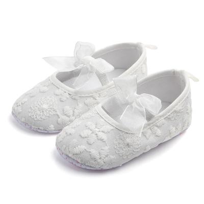 China Spring Autumn Cute Newborn Baby Girl Round Stylish Shoes Flower Design Bow Toddler Girl Prewalker Flat Shoes for sale