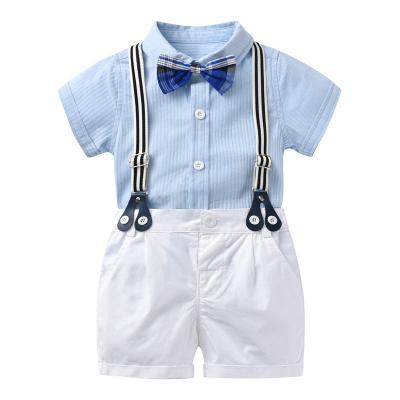 China Cotton Preppy Formal Party Style KB8092 Handsome Gentleman Shirt Strap Shorts Boys Outfit Kid Boy Clothing for sale