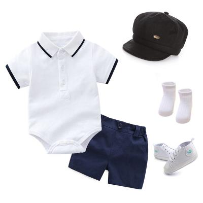 China Cotton Summer Boy Turn-down Collar Breathable Overalls+Hat+Rompers Shoes+Shorts Toddler Outfits Clothes Newborn Baby Boy Set for sale