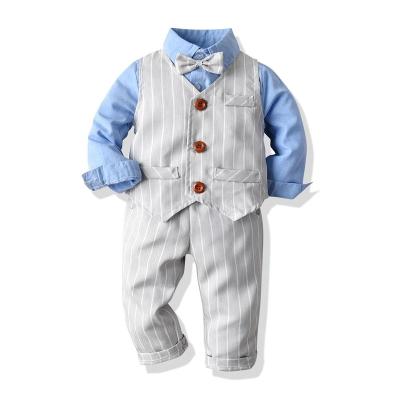 China Kids Boys Formal Wedding Suits Striped Vest + White Shirt + Pants 3pcs 100% Cotton Blue White Page 2021autumn 1 2 3 4 5 6 Years Old for sale