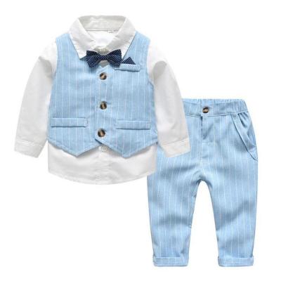 China Formal Factory Sale Direct Spring Autumn Sky Blue Baby Boy Clothes Sets 3 Pieces Cotton Children Clothes Vest Long Sleeve Panties for sale