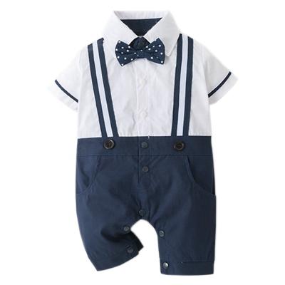 China Newborn Cotton Spandex/Cotton Patchwork Overalls With Bow For Boys Clothes for sale