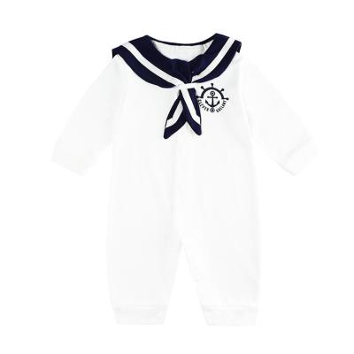 China Full Sleeve Collar Naval Baby Boy Clothes Newborn Baby Romper Button 1000 Cotton Baby Rompers Navy White Support Fashion Navy for sale