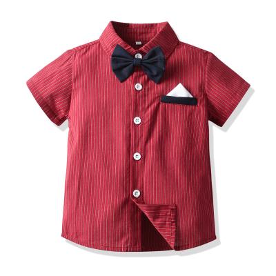 China Striped children's anti-pilling shirt for summer boys short sleeve shirts with bow for sale