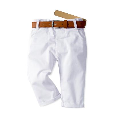 China Autumn&Spring Breathable Wholesale Cotton White Pants With Belt For Baby Toddler Boys Outwear for sale