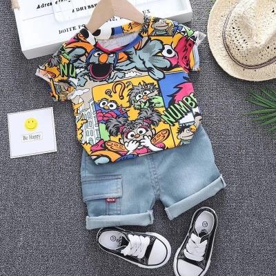 China Summer Worsted Cotton Printed Dressing Sets For Baby Kids 1to 5 Years Old Boys Wear Baby Set Clothing for sale