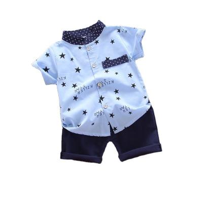 China Summer Short Sleeved Boys Smart Casual Kids Suit Five Star Printed Pointed Shirt Set for sale