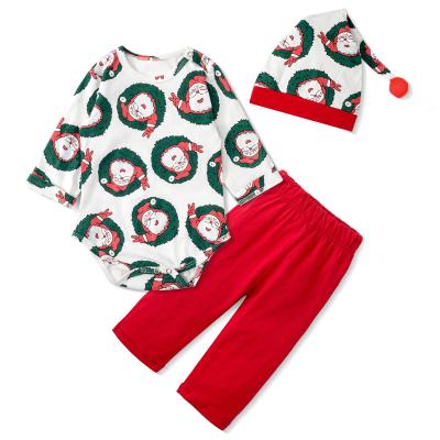 China Breathable Hat Santa Claus Holiday Boy Girl Dresses Newborn Cotton Festival Set For Baby Clothes Christmas for sale