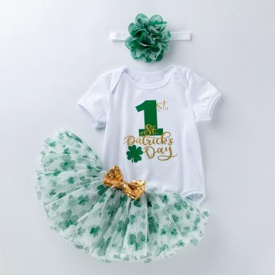 China Anti-wrinkle Hot Sale Patrick's Day Girl Newborn Infant Festival Birthday Outfit First Wear Clothes Set For Baby Romper Dress for sale