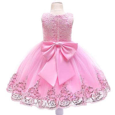 China New Short Sleeve Flower Girl With Dresses Baby Girl Birthday Party Lace Infant Formal Bridesmaid Dress With Bow for sale