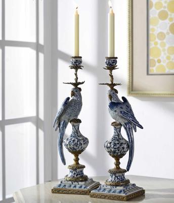 China Wide Range 2021 Retro Designs Porcelain Brass Candle Holder Sets Of 2 With Birds Decorations For Wedding Party Home Office Table for sale