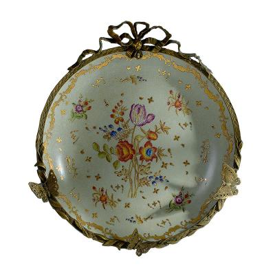 China 100% handmade luxury brass ceramic dishes 2021 hot sale retro designs with flower wall hanging decors for factory resell for sale