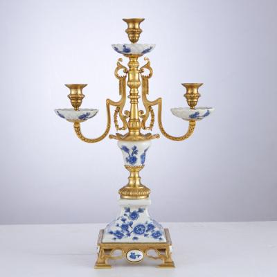 China 100% Newest Designs Handmade Luxury Porcelain 3am Brass Candle Holders For Hotel Home Office Decorative for sale