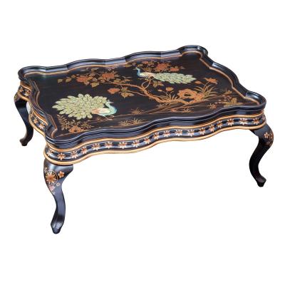 China Wave Edge Convertible Black End Table With Hand Painted Phoenix Wood Antique Coffee Table ExquisiteFurniture For Living Room for sale