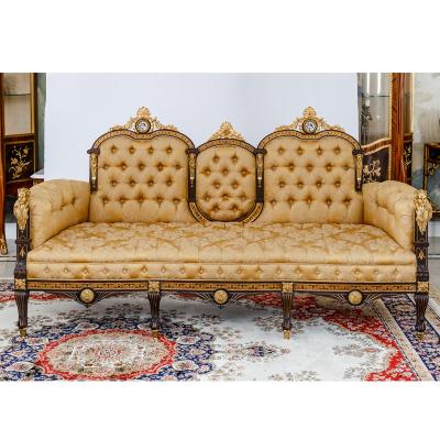 China Other Luxury European Style Soft Sofa Three Seaters With Wood And Brass Furniture Luxury Sofa Sets Living Room Furniture for sale