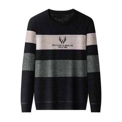 China Anti-wrinkle men's warm-stripe color knit winter matching cashmere thickening middle-aged men wear for sale