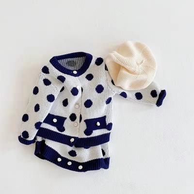 China Lolita Style Baby Costume 0-2 Years Old Baby Girl Costume 0-2 Years Old Girl's Cardigan Jacket Polka Dot Baby Two Piece Suit 22021 for sale